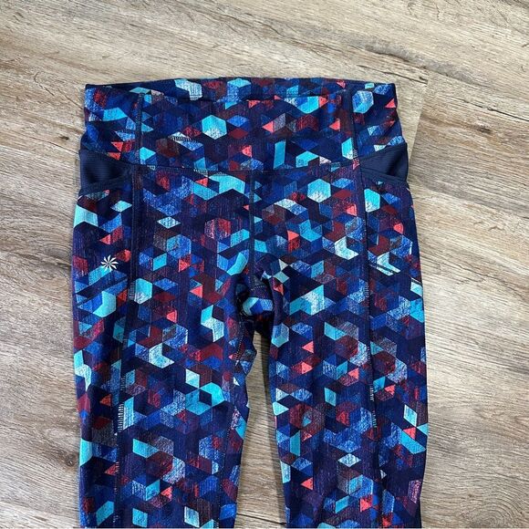 Athleta Be Free Mesh Geometric Leggings Full Length Small Workout - Picture 2 of 6